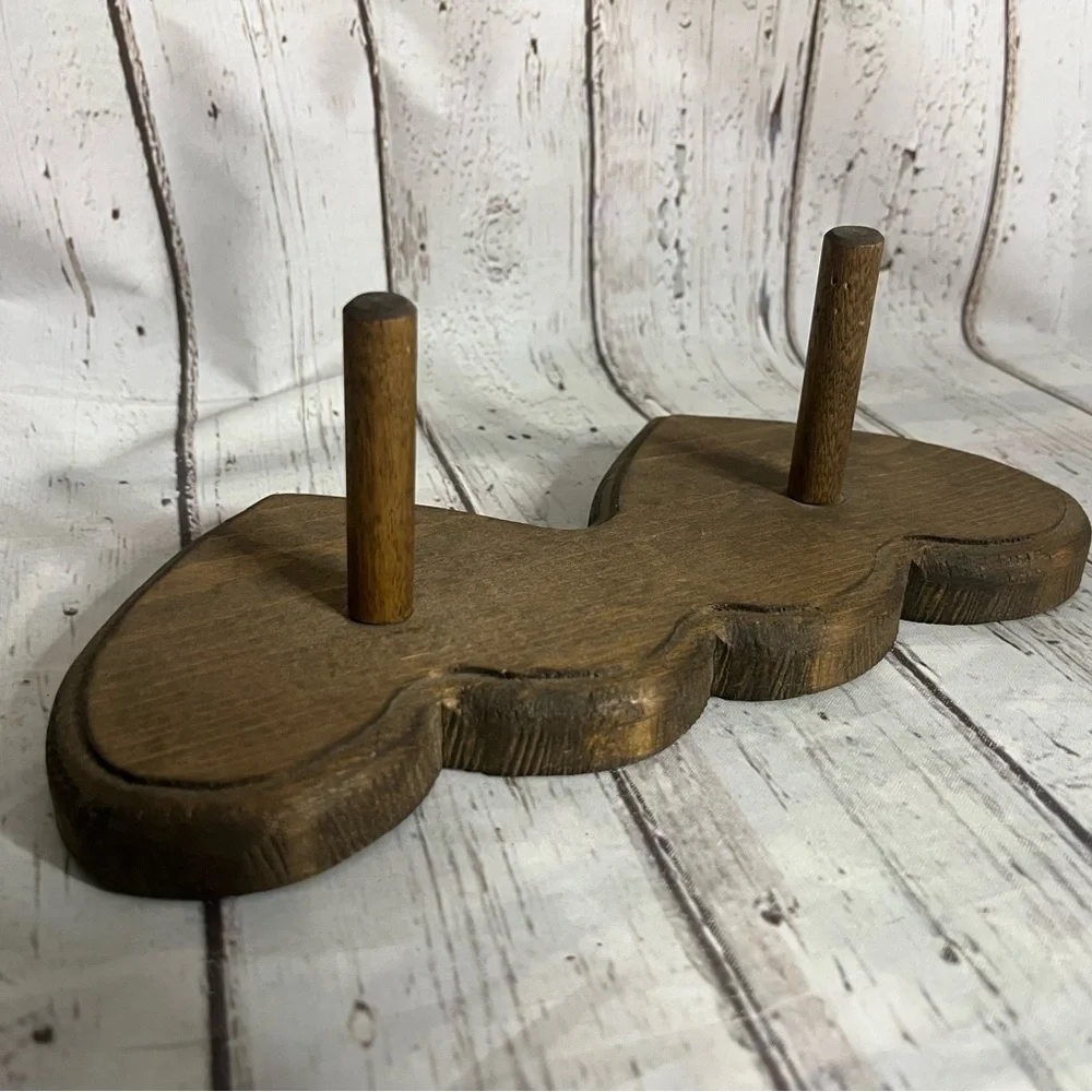 VTG Handmade Heart Wood Wall Hooks Coat Hat Leash Rack Country Primitive